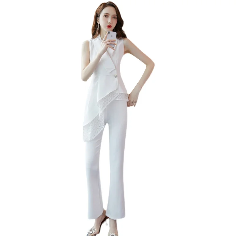 

Sleeveless Blazer And Pants Set For Women Korean Ensemble Veste Et Pantalon Femme Design Office Lady Ensemble Femme 2 Pieces
