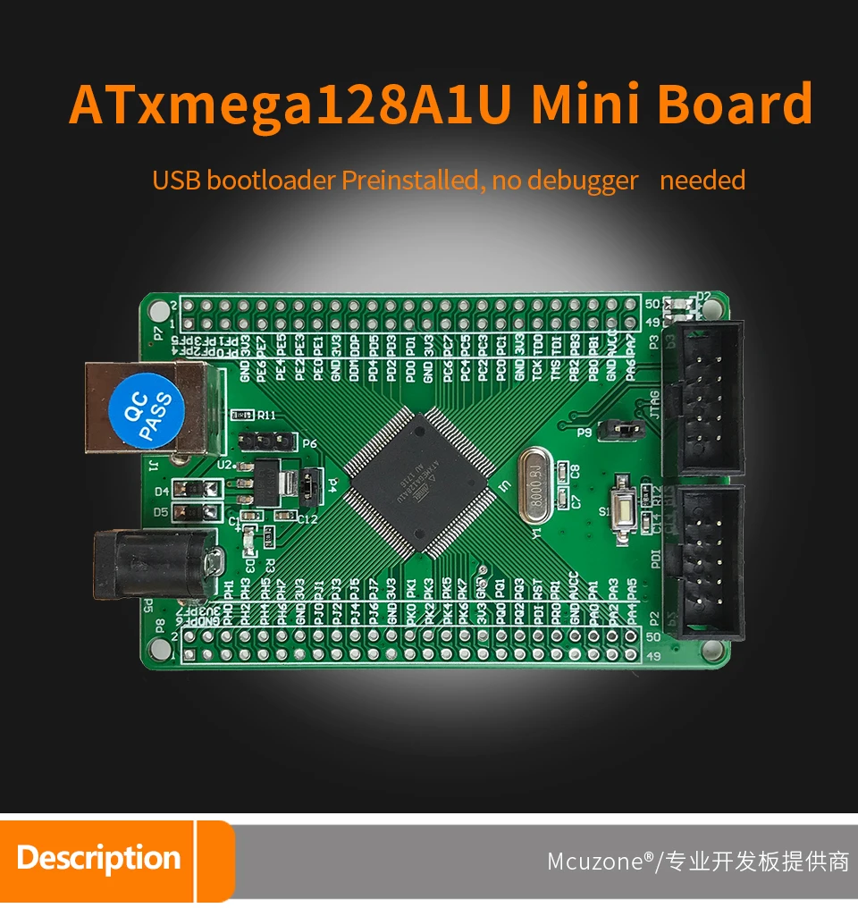 ATxmega128A1U мини-плата, 12Bit ADC DAC, 8 UART, USB устройство, JTAG PDI, USB загрузчик предварительно загруженный XMEGA128A1 U 128A1U AVR atmel