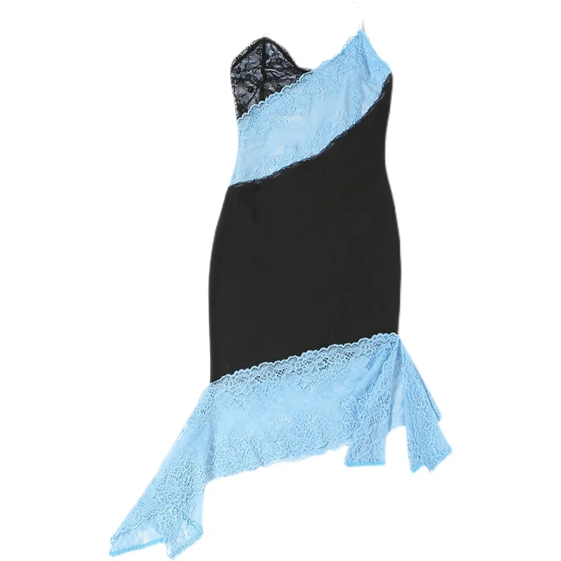 

XUXI Women Personality stitching lace suspender skirt slim slimming buttocks dress Female Summer 2021 E1515