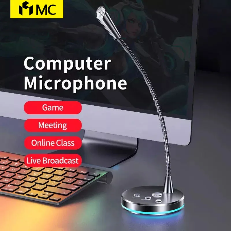

MC Computer Microphone RGB Conference Live Game Microphone 3.55mm/USB Interface Recording Device Suitable for PC Laptop