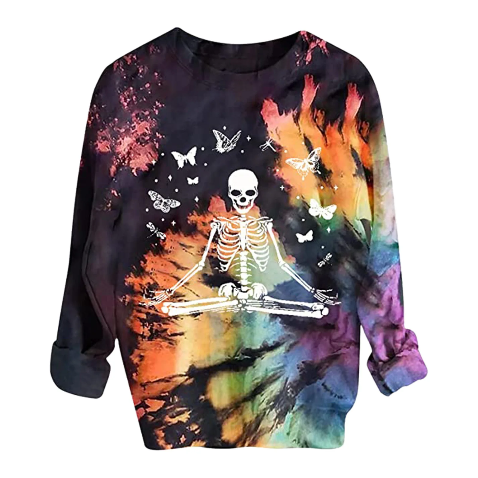 

Осенняя женская футболка, свободная повседневная женская одежда с принтом скелета, женская футболка с длинным рукавом, Весенняя элегантная...