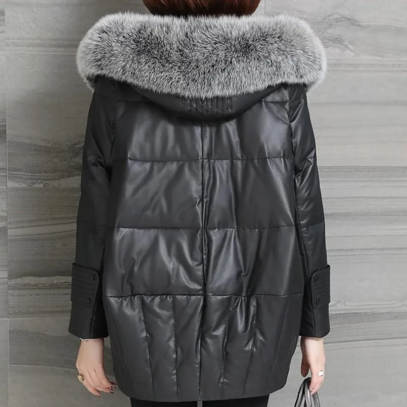 100% женский пуховик из натуральной кожи высокого качества повседневное короткое