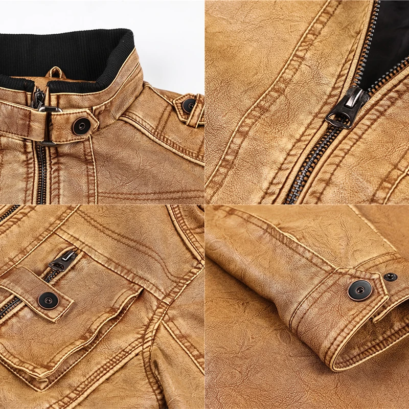 

Mens Leather Military Jackets Motorcycle Zipper Pockets PU Coats Male Biker Faux Leather Fashion Outerwear Pilot Bomber Jackets