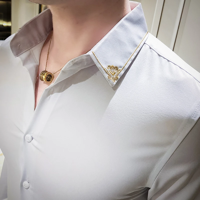 Мужская приталенная рубашка черная серая белая зеленая повседневная