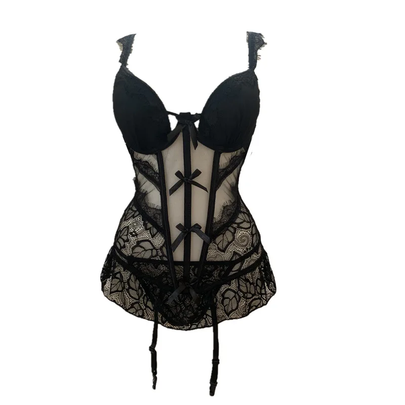 

High-end lingerie Beautiful romantic princess Thongs Lace mesh gown skirt backless sexy lingerie Black short erotic skirt adult