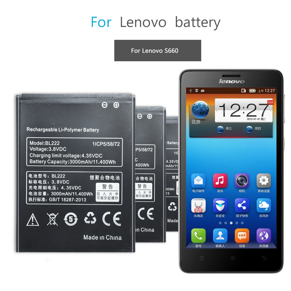 

BL222 для Lenovo S660 S668T S 660 668 т 3000 мА/ч, 3,8 v 11.40Wh мобильный телефон заменить литий-полимерный аккумулятор