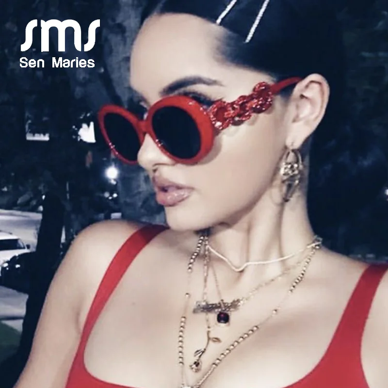 Модные сексуальные женские Овальные Солнцезащитные очки со стразами роскошные