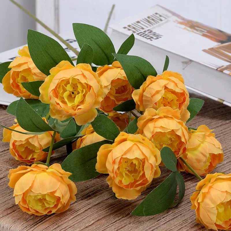 

6 Heads Cute Peony Artificial Flowers Wedding Party Decoration Nordic Core-spun Small Peony Fake Silk Flower Office Home Decor