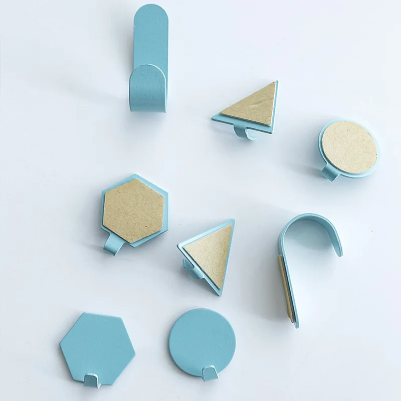 

4 шт. креативный Бесплатный Пробивной настенный крюк из кованого железа маленький крюк украшение геометрия мини двери сильные липкие крючк...