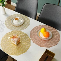 46pcs new round polygonal rectangular pvc hollow western placemat hotel high end non slip heat insulation table mat coasters