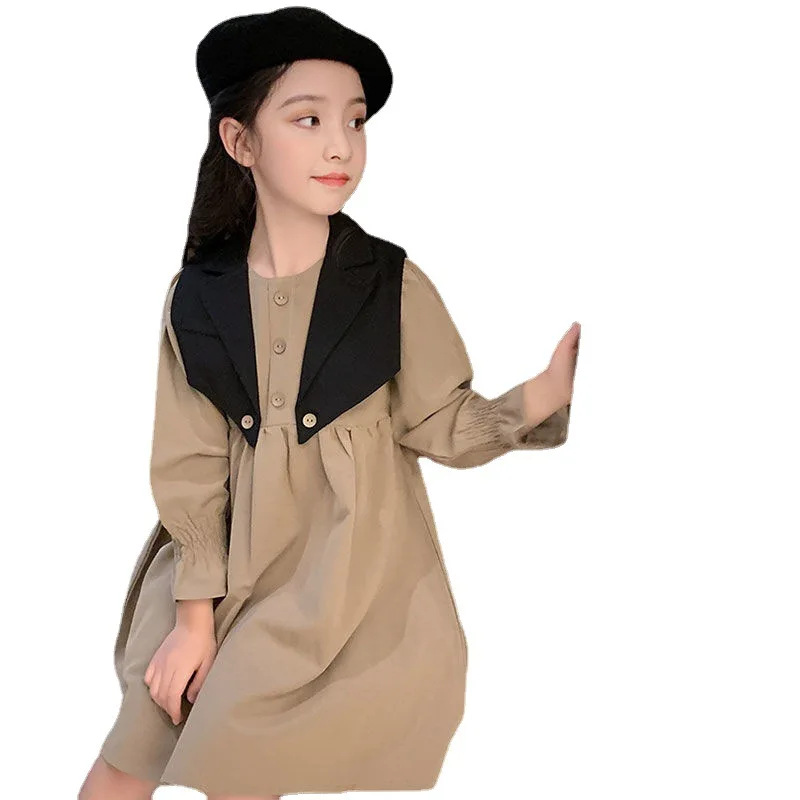 

Платье с длинным рукавом до колен, пуловер А-силуэта, однотонное, из хлопка, новинка, модная простая Милая весенне-осенняя одежда для девочек