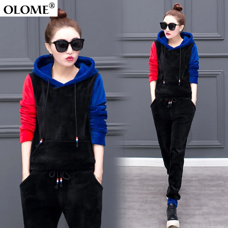 Зимний женский спортивный костюм толстовка пуловер Свитшот из двух предметов 2019