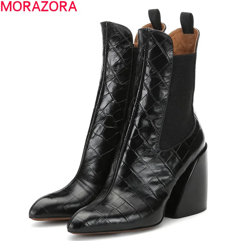 MORAZORA/Размеры 35-48, новая горячая распродажа, ботильоны высокого качества Дамская обувь на высоком толстом каблуке с острым носком Модные пикантные женские ботинки