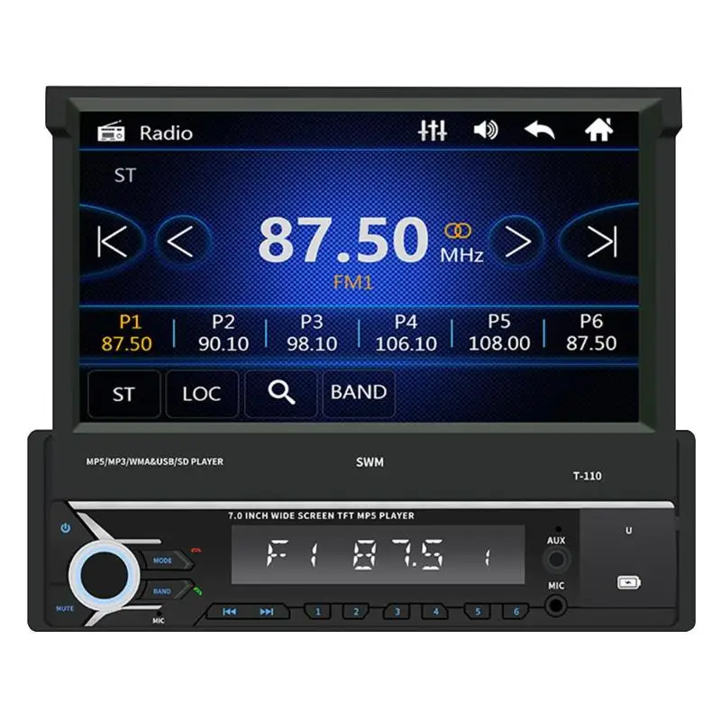 SWM T-110 Bluetooth Car Stereo MP5 Player 7 inch Retractable Screen AUX USB Radio Receiver In Dash Head Unit | Автомобили и