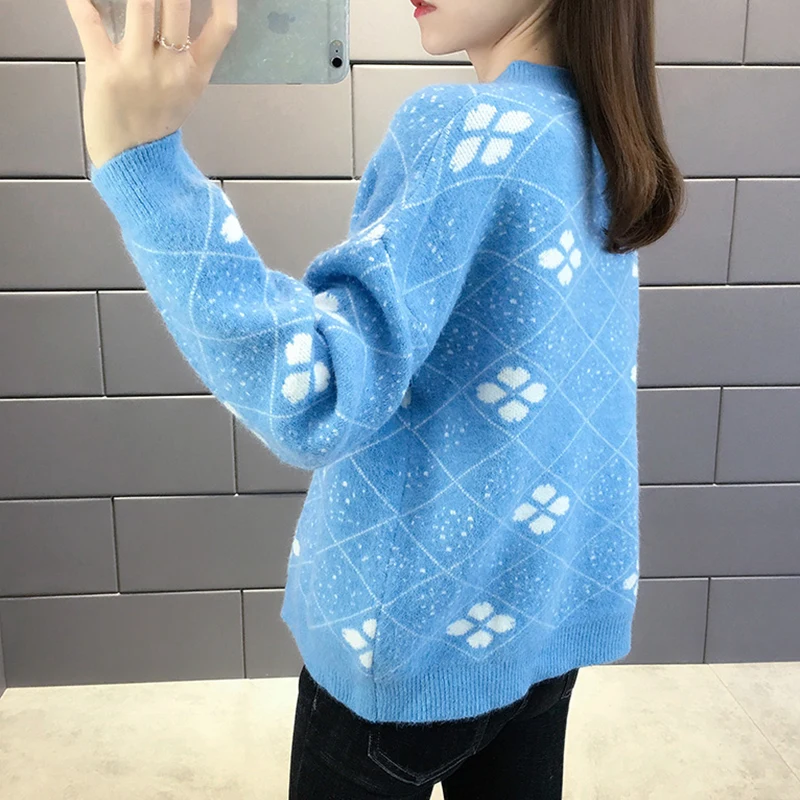 TIGENA 2019 Fall Winter Women Sweaters and Pullovers Korean Fluffy Cute Long Sleeve Sweater Female Green Blue Jumper | Женская одежда
