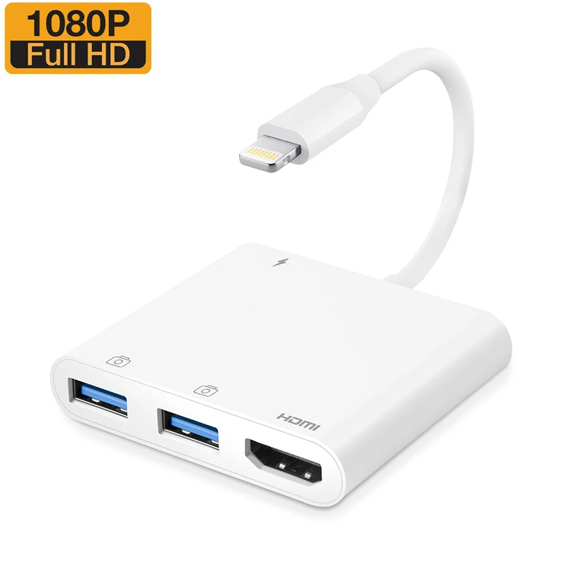 

Lightning To 1080P HDMI-compatible Cable 2-USB 3.0 PD Digital AV TV OTG Adapter Hub For iPhone XR XS 11Pro Max SE iPad Mini Pro