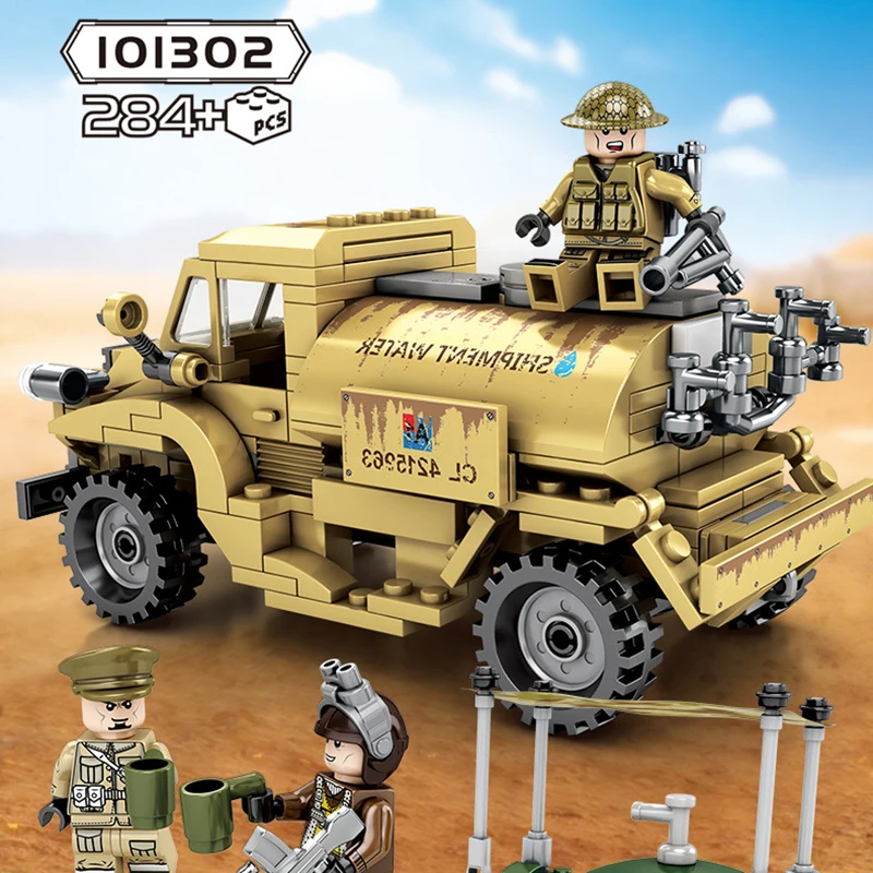 

284PCS Blocks WW2 German Military Vehicles Tanks US Armored Army World War 2 Soldiers Building Sets Sherman M4 Army Soviet T34