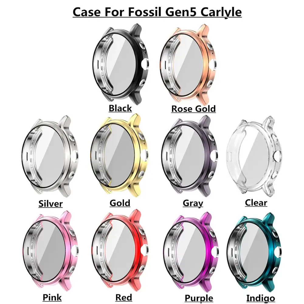 

Plating Shell TPU Case For Fossil Gen 5 Carlyle Silicone HD Full Screen Protection Cover for Fossil Gen5 Smartwatch