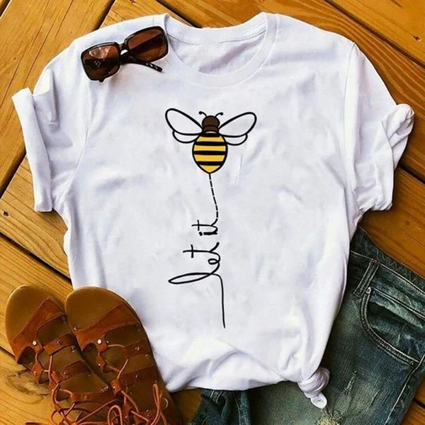 Футболка унисекс цветная с изображением пчел 100% хлопок надписью Let It Bee | Женская