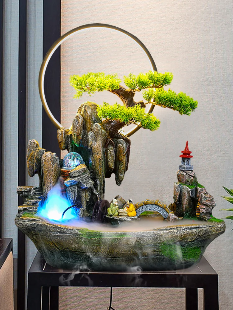 

Fluid Water Fountain Fengshui Wheel Humidifier Living Room Desktop Ornament Home Decor Fish Tank Resin
