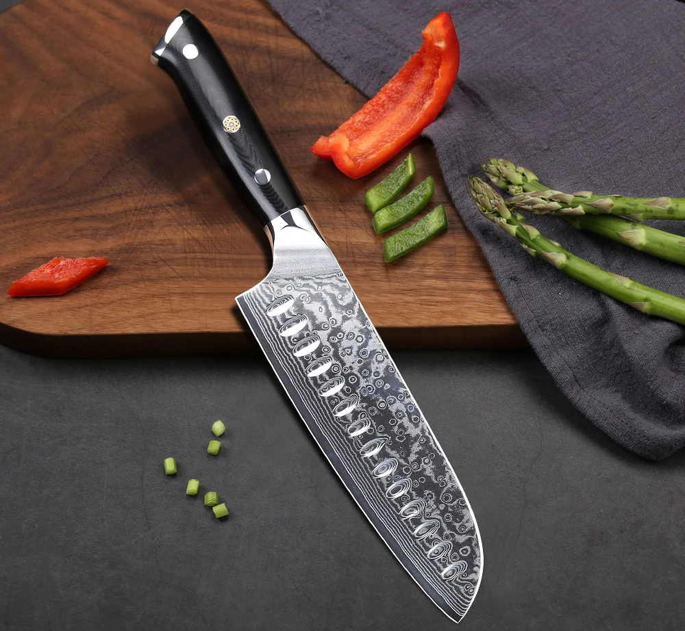 TURWHO 7 дюймовый нож Santoku 67 слоев дамасской стали японский шеф повара