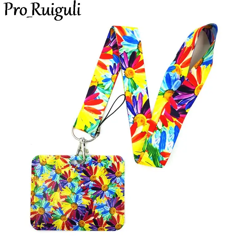 

Colorful Sunflower Rainbow Flowers Key lanyard Car KeyChain ID Card Pass Gym Mobile Phone Badge Kids Key Holder Decorations