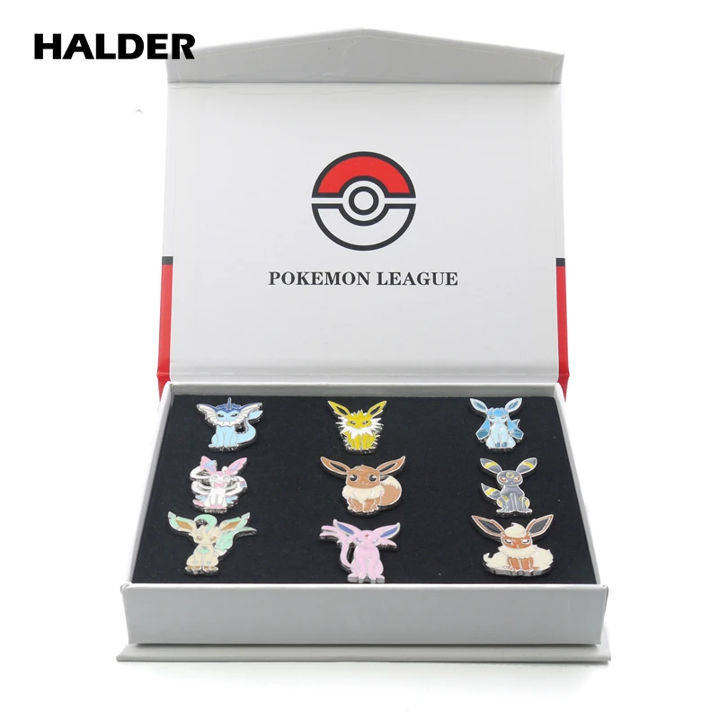 s2 Аниме halder Pocket Monsters Pokemon Eevee family мультфильм коробка Косплей эмаль броши лацкан рюкзак сумки значок булавки подарок 9 шт - Окраска металла: s2