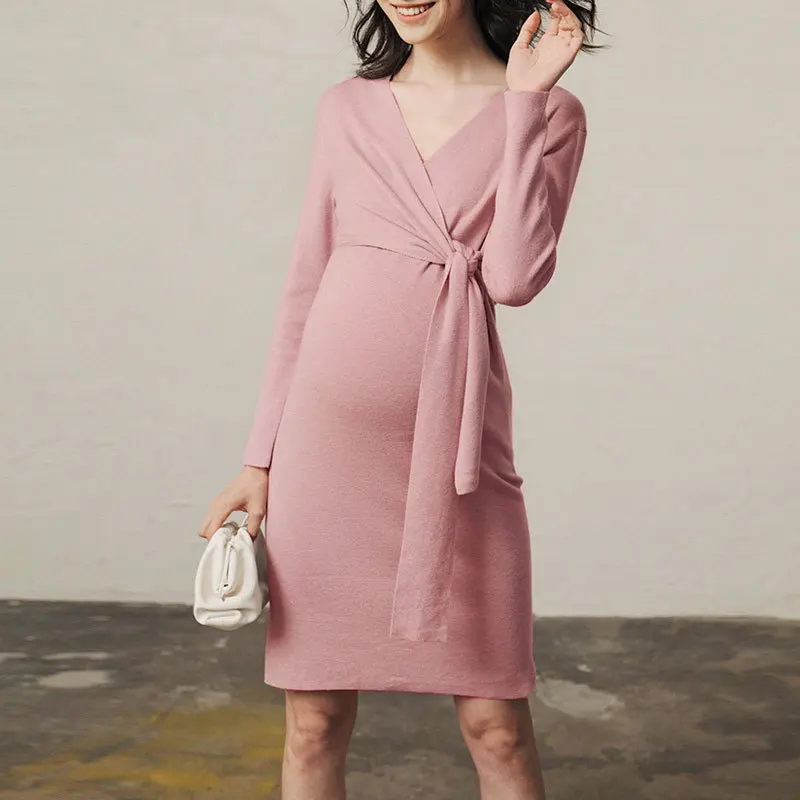 Осенние платья для беременных розовое платье для беременных вечернее платье для беременных с V-образным вырезом Повседневная одежда зимнее... от AliExpress RU&CIS NEW