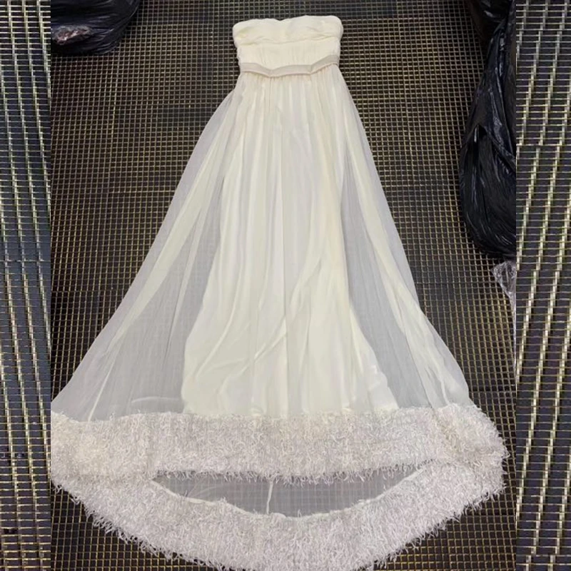 2019 белое платье Высокая мода знаменитостей сетка без бретелек макси платья