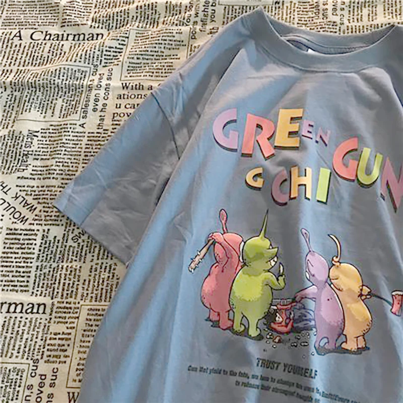 Футболка в стиле Харадзюку с короткими рукавами и забавным рисунком летняя