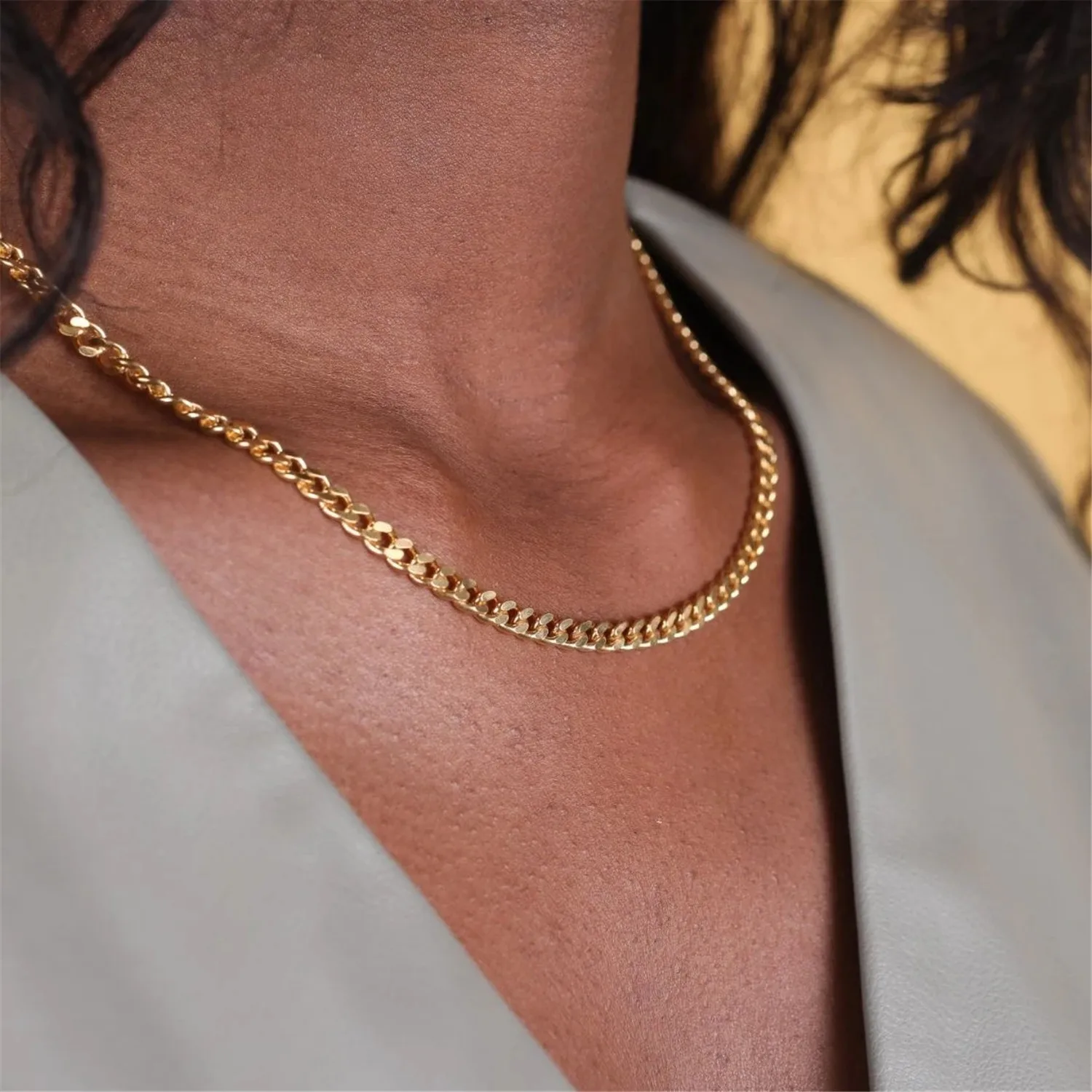 

4mm Cuban Chain Necklace For Women Gold Single Layer Vintage Link Chokers Stainless Steel Male Jewelry Chrismas Gift Wholesale