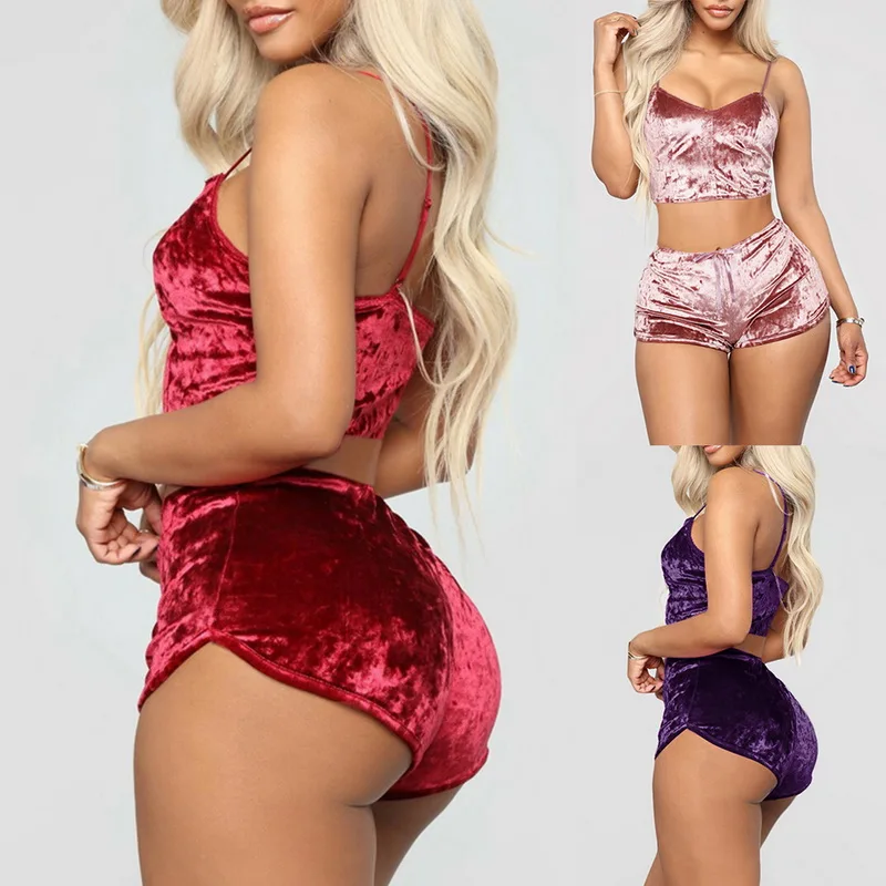 Комплект женского бархатного нижнего белья из двух предметов топ и штаны |