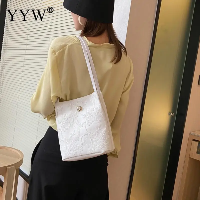 Embroidered PU Leather Bags For Women Travel Beach Shoulder Trending Women's Casual Purple Elegant Handbag | Багаж и сумки