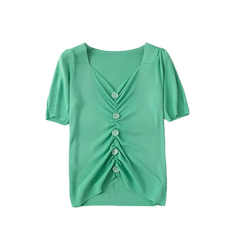 Женские топы с V образным вырезом трикотажные модные женские рубашки коротким