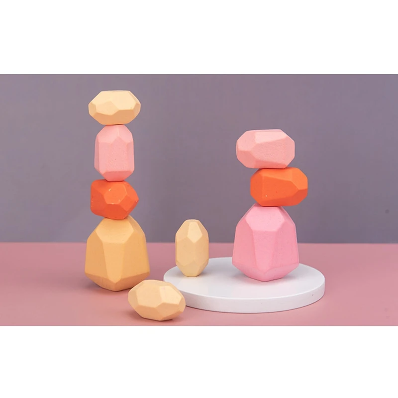 

10Pcs Children's Wooden Colored Stone Building Block Educational Creative Nordic Style Stacking Rainbow Wooden Toy