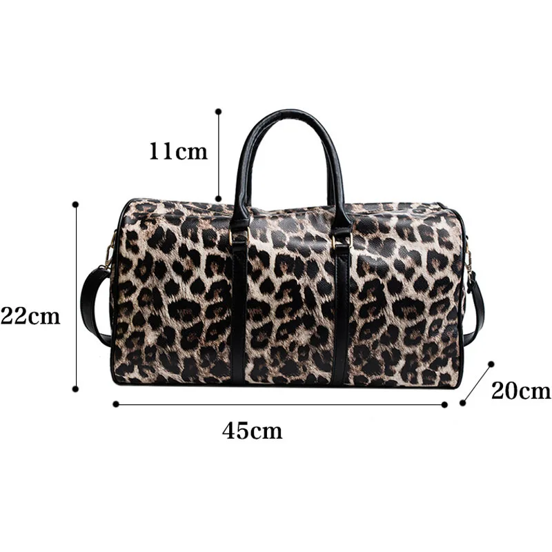 

2021 Women Travel Bag Carry on Luggage Bag Leopard PU Leather Travel Duffle Tote Female Big Suitcase Overnight Weekend Bags X81C