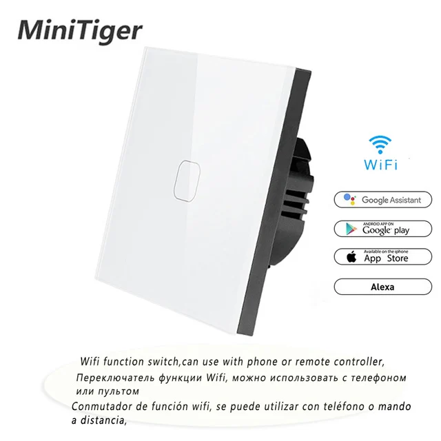 Minitiger wifi умный сенсорный выключатель приложение беспроводной дистанционный светильник настенный выключатель Хрустальная стеклянная панель работает с Alexa/Google Home - Цвет: Wifi White 1 gang
