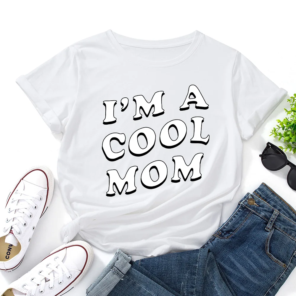 

I'm A Cool Mom Graphic Tees for Women 100%Cotton Short Sleeve T-Shirts Female Crewneck T Shirt Tops Summer Casual Tshirt Clothes