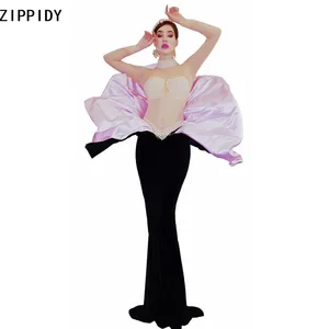 Женское Прозрачное платье с длинными рукавами, длинное платье с жемчугом для дня рождения, бара, танцора, шоу