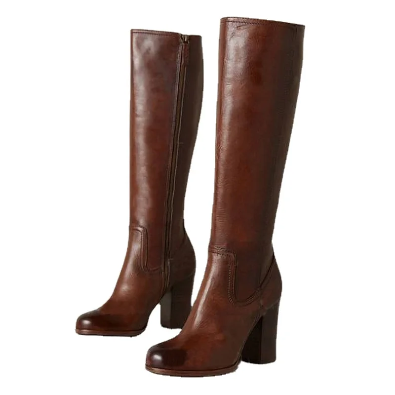 

Botas femininas n28, sapatos confortáveis de outono e inverno, com zíper lateral e vento europeu, salto alto e grosso, tamanho