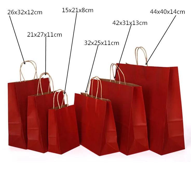 10 шт./лот подарочные пакеты с ручками многофункциональные красные бумажные для