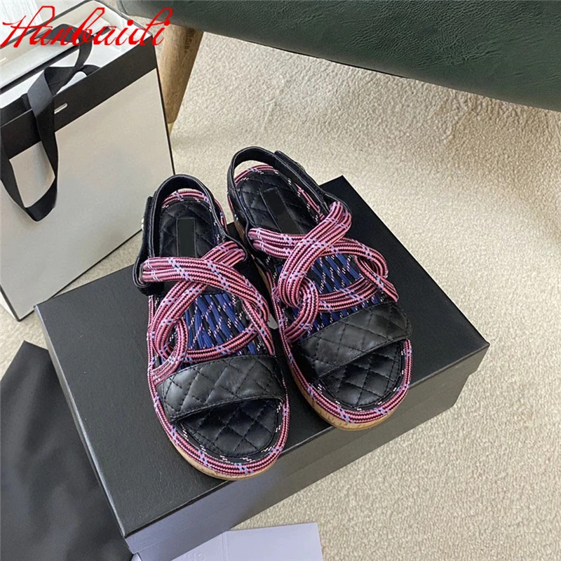 

Brand Designer Women Sandals Fashion Summer Shoes Woman Flat Sandals Hemp Rope Lace Up Gladiator Sandals Beach Chaussure 2021