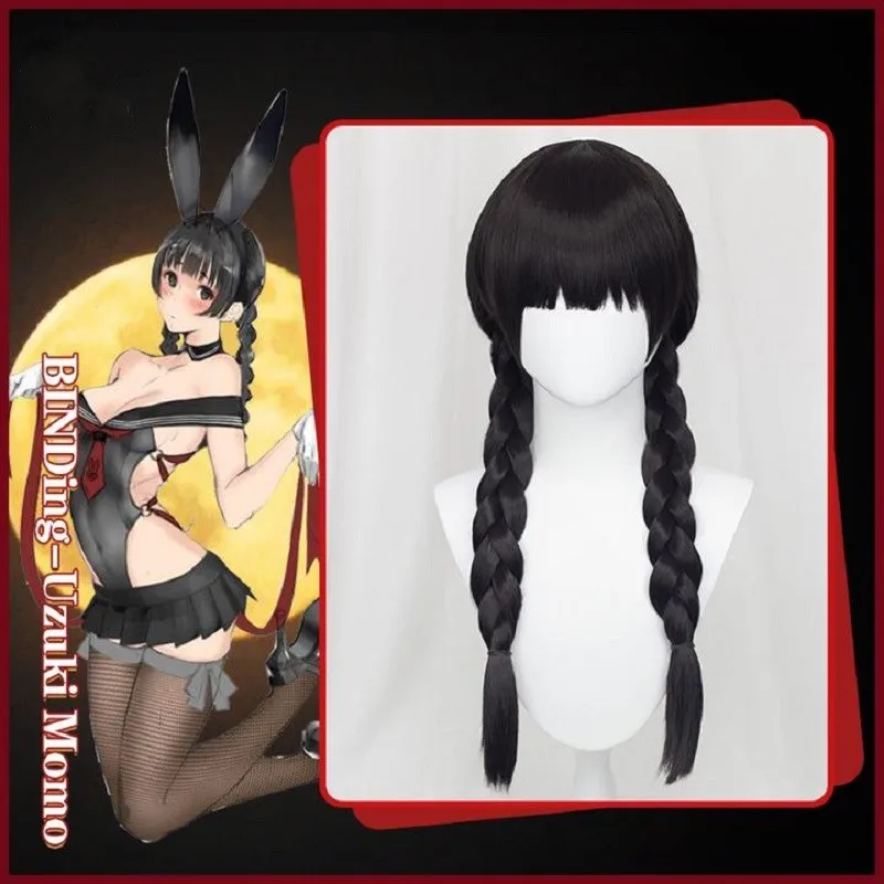 Парик для косплея BINDing Uzuki Momo 65см черный с косичками Maoyue Momoko Hair.