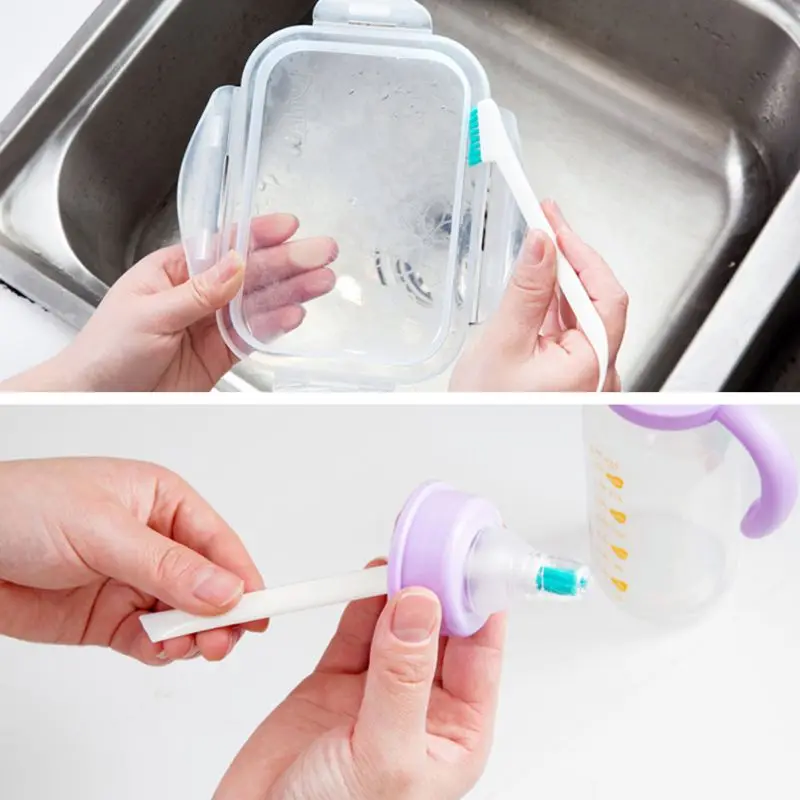 

2 Pcs/set Pacifier Brushes Baby Milk Bottle Narrow Gap Cleaning Brushes Portable Long Handle Small Brush Head Household Cleaning