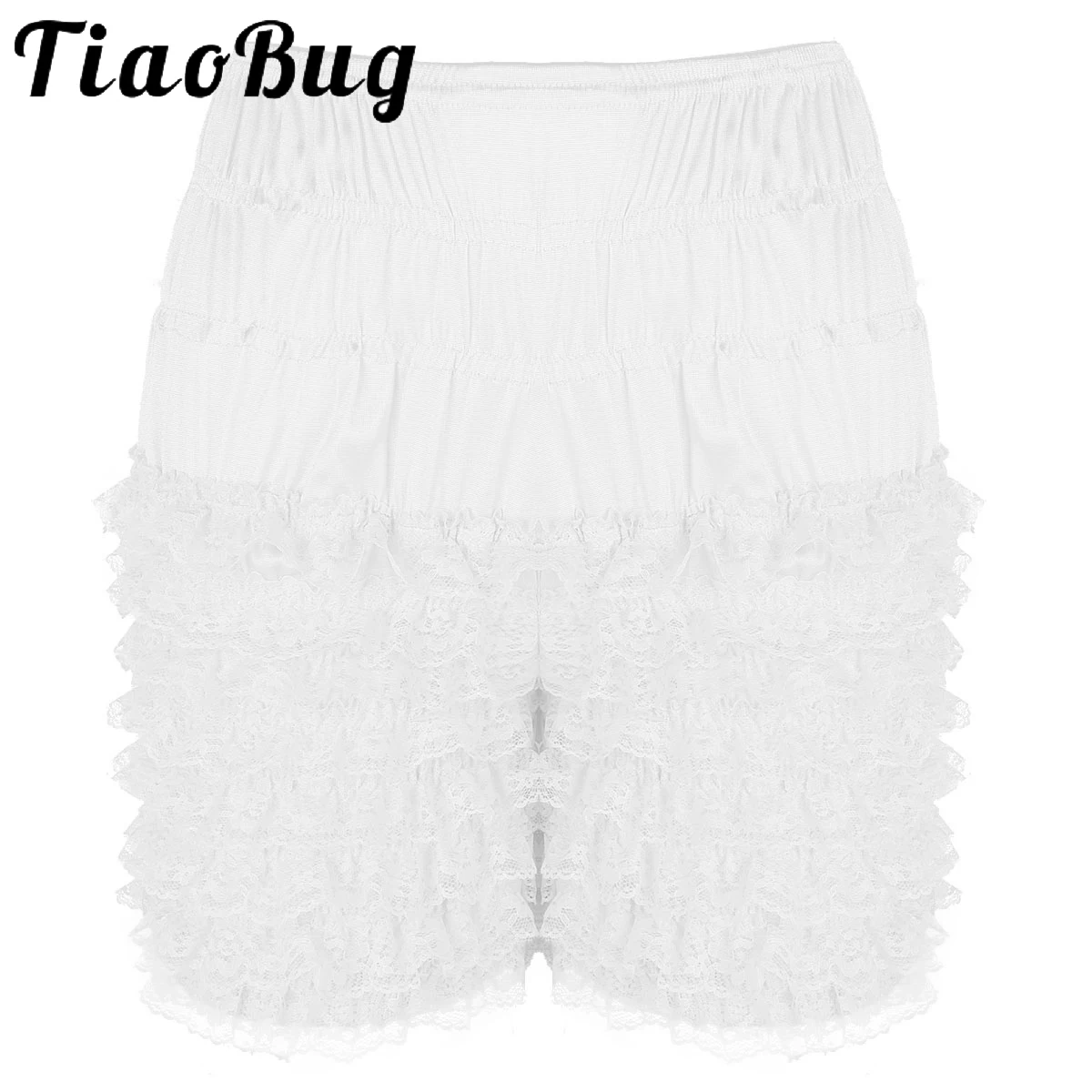 

TiaoBug Women Underwea Tiered Ruffle Lace Dance Performance Frilly Bloomer Super Soft Stretchy Girl Pajama Sleep Bottoms Shorts