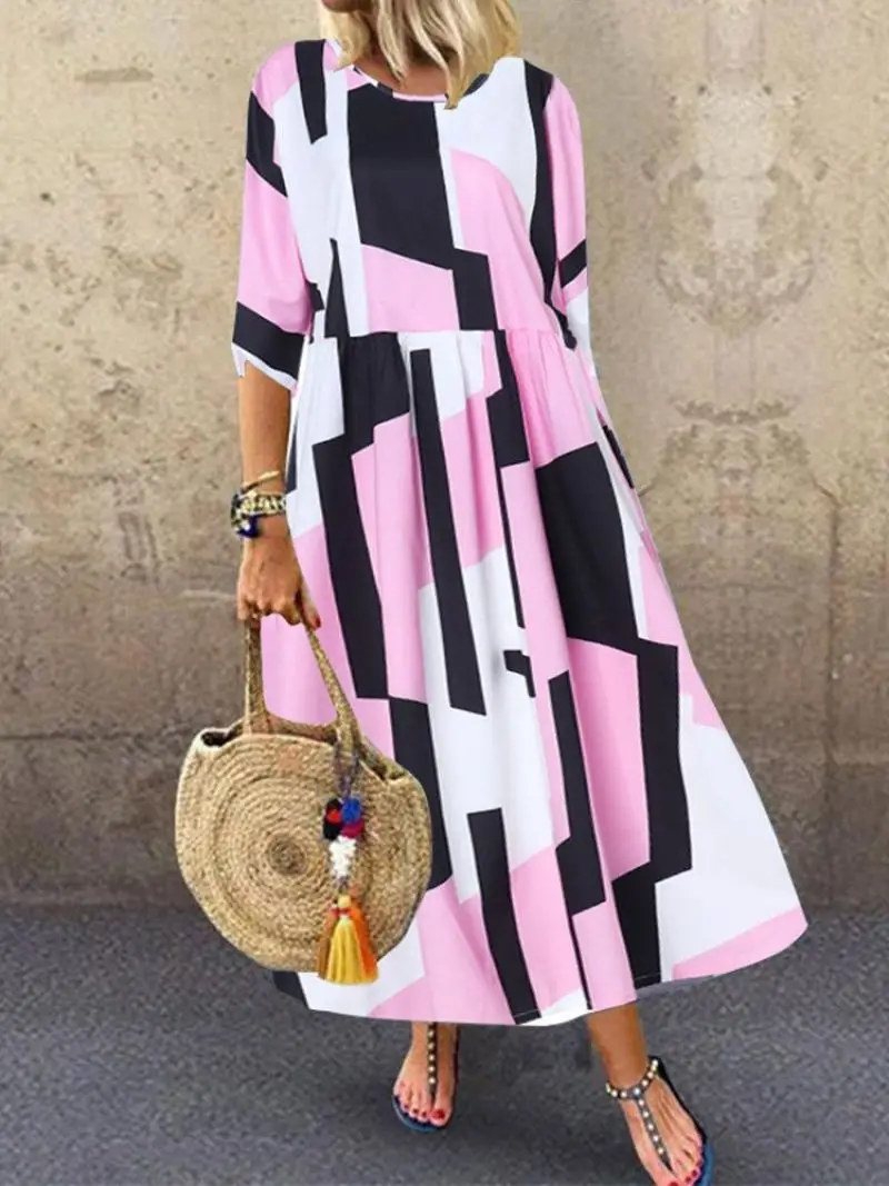 

Women 3/4 Sleeve Casual Long Maxi Dress Oversize Shirt Dress Plus