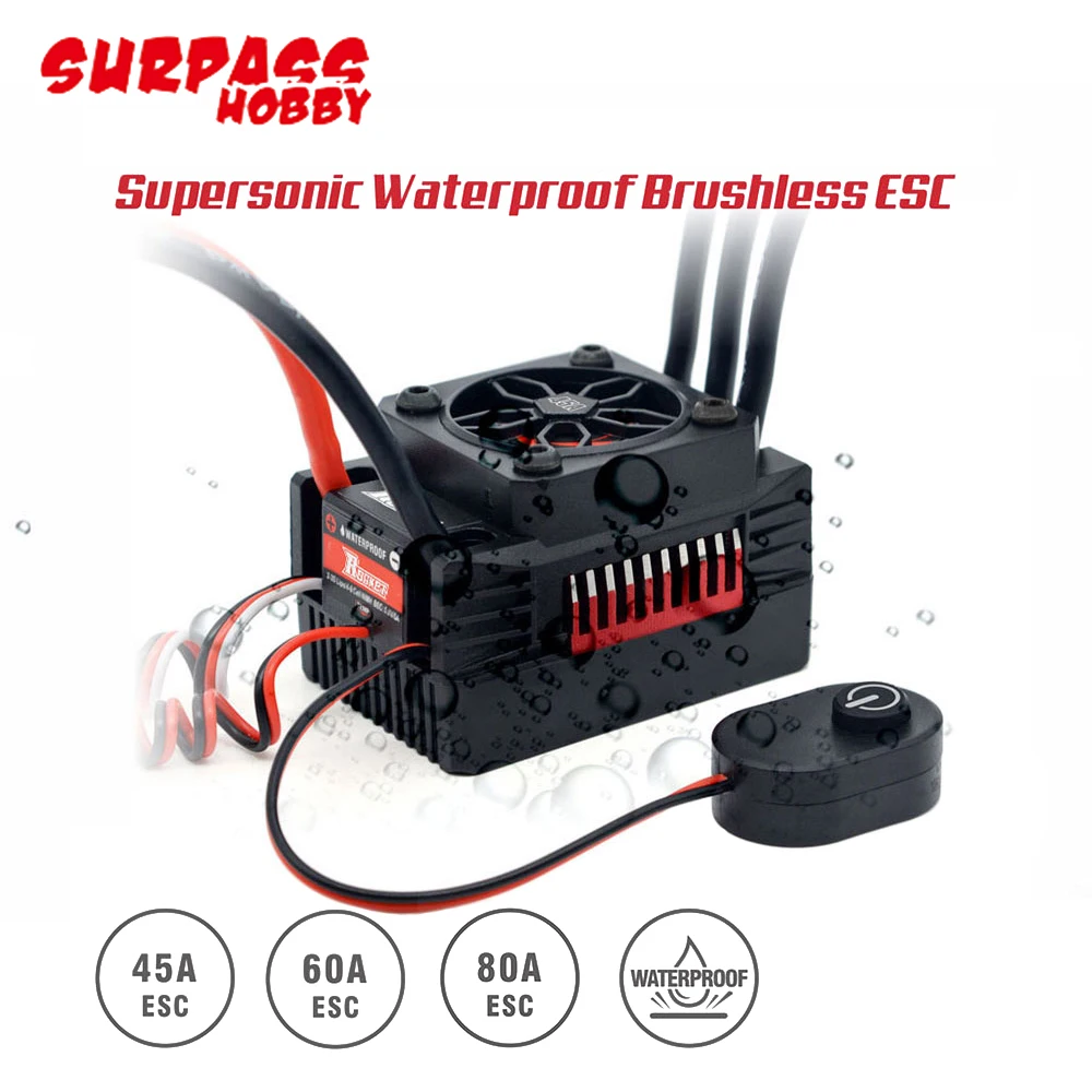 

Surpass Hobby Rocket V2 Waterproof Dustproof 45A/60A/80A 2-3S Brushless ESC Electric Speed Controller For 1/8 1/10 1/12 RC Car