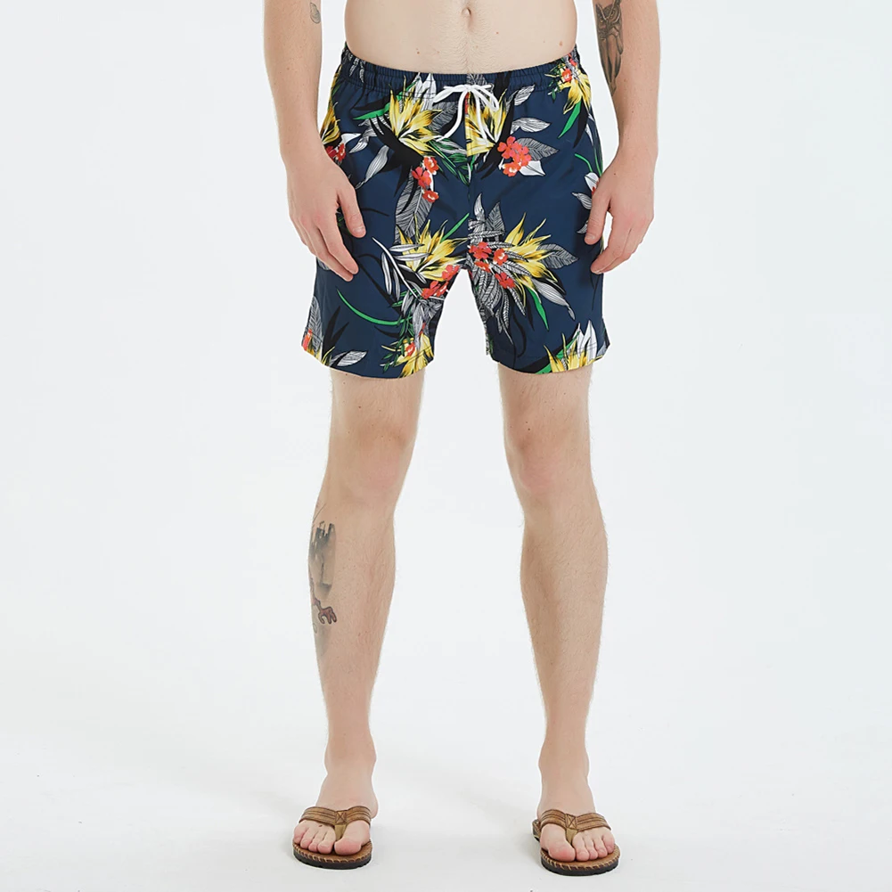 Шорты мужские с цветочными листьями быстросохнущие пляжные плавки на шнуровке