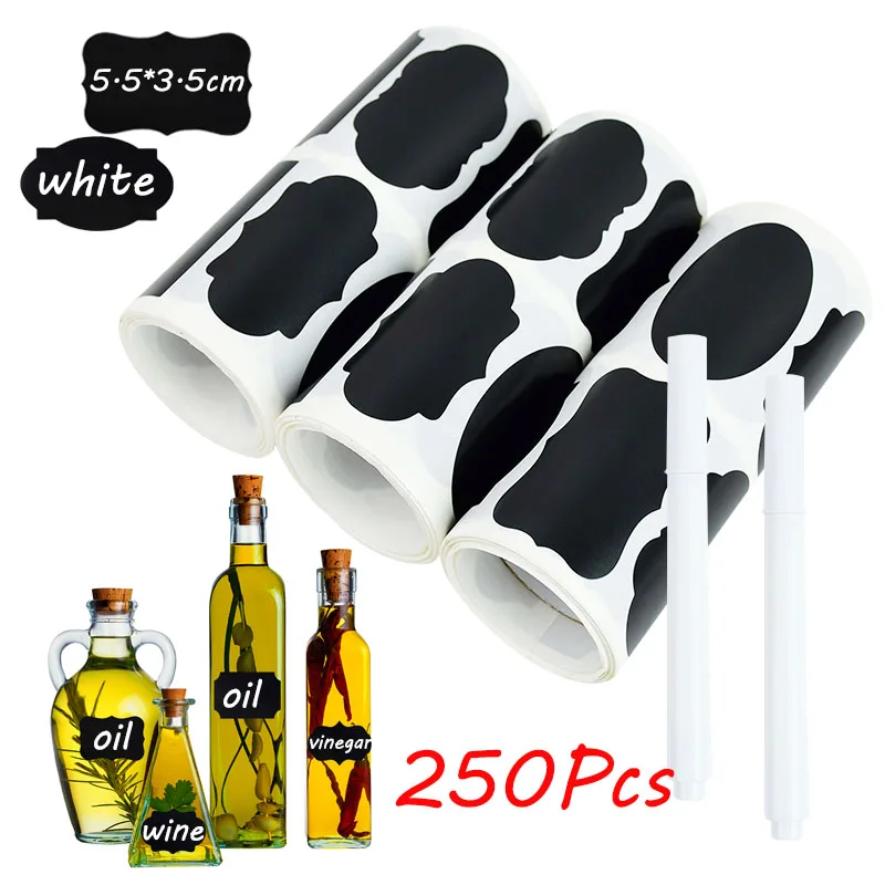 

250Pcs Blackboard Label Stickers Kitchen Removable Waterproof Chalkboard Sticker White Erasable Chalk Home Mark Pen Jars Labels