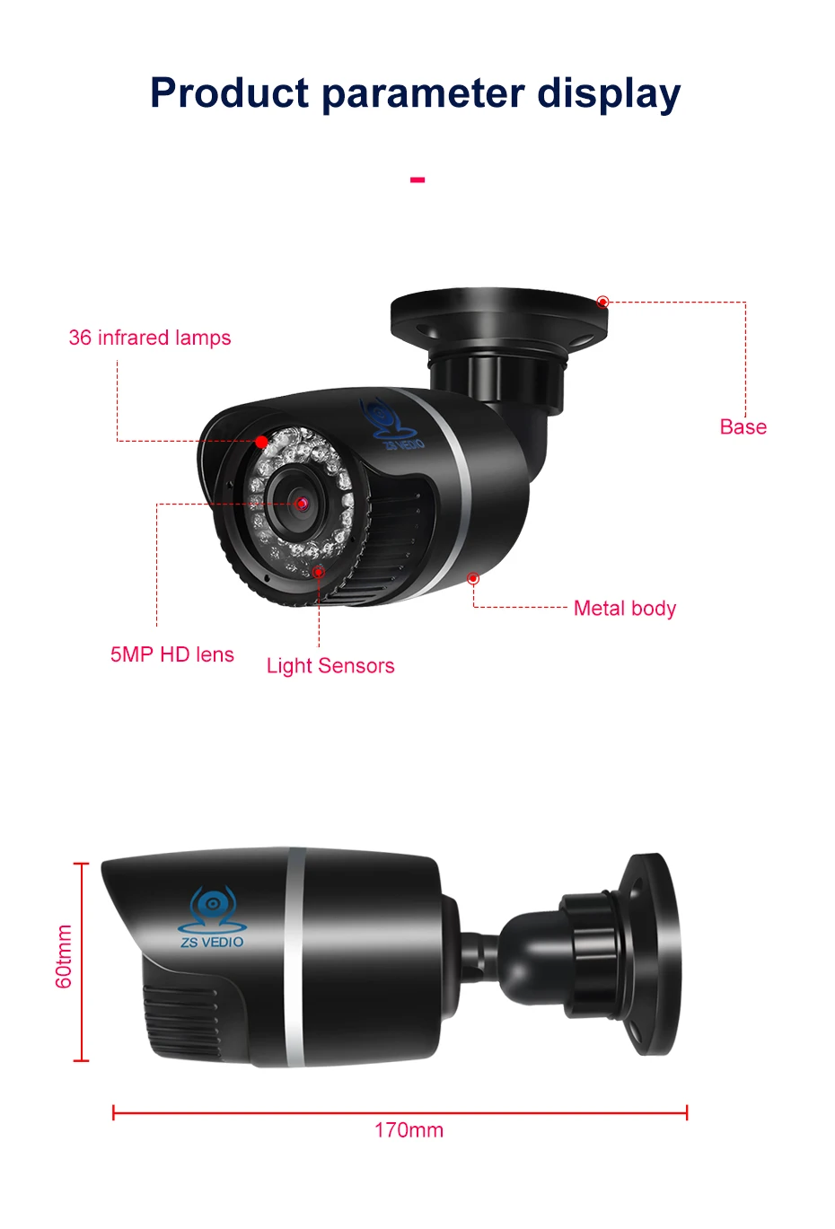 ZSVEDIO камера наблюдения s ip-камера Onvif 5MP IP66 снаружи 5 мега пикселей пуля домашний Ночной монитор для зрения H.265 камера CCTV